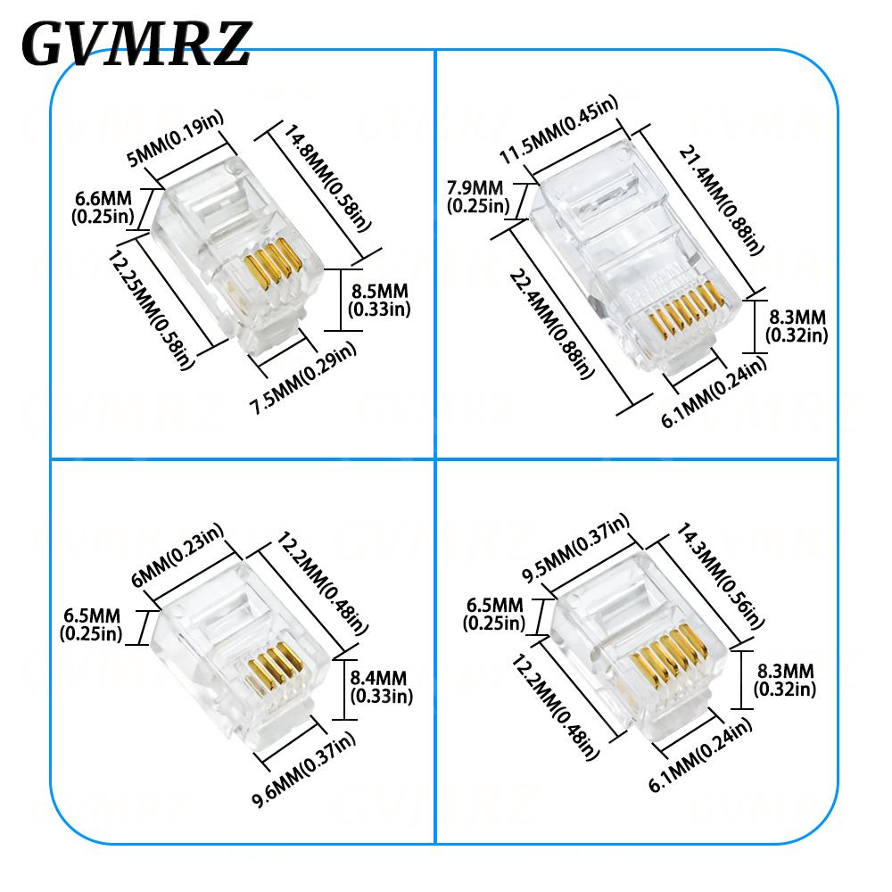 4Pin 6Pin 8Pin Cable End Connectors Plugs Telephone Connector Internet Connector RJ9 4P4C RJ11 6P4C 6P6C RJ45 8P8C Crystal Plug Connectors 4