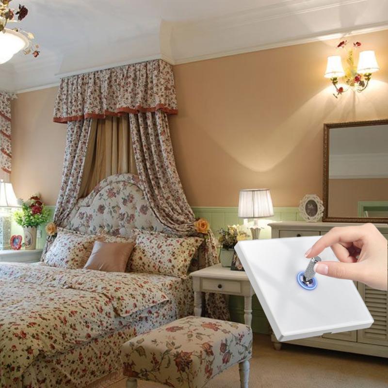 Hvit herdet glass Europeisk Vintage vippebryter for vegglampe, 110-250V 1-polet 2-veis Elektrisk på/av med LED-indikator