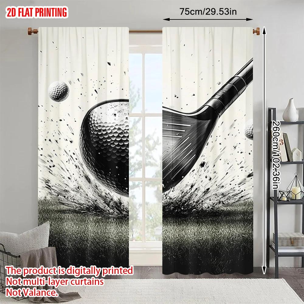 2pcs, plane printing Popular Curtain Panels golf Versatile Polyester Fabric (without rod) Decorations For Home Perfect for