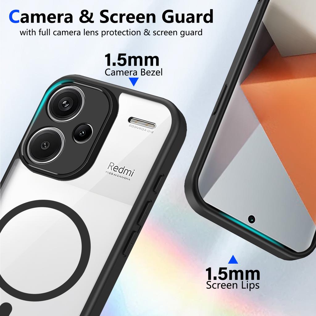 Per Custodia di Ricarica Wireless Magnetica Magsafe Per Xiaomi Redmi Note 13 Pro Plus Note13Pro+5G 4G Cover Posteriore Trasparente Antiurto Coque