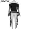 BITCED Autumn Women's Solid-Colour Slim-Fit Streetwear Off-the-Shoulder Long-Sleeved Backless Top