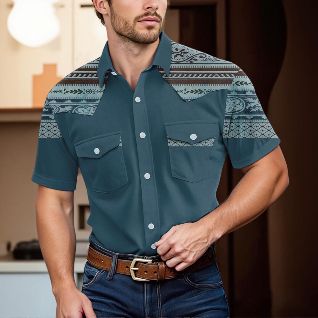 Men'S Fashionable Lapel And Shoulder Length Short Sleeved Casual Top