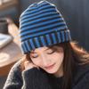Large Head Size Striped Knit Beanie Cold Proof Autumn Winter Skullcap  Unisex