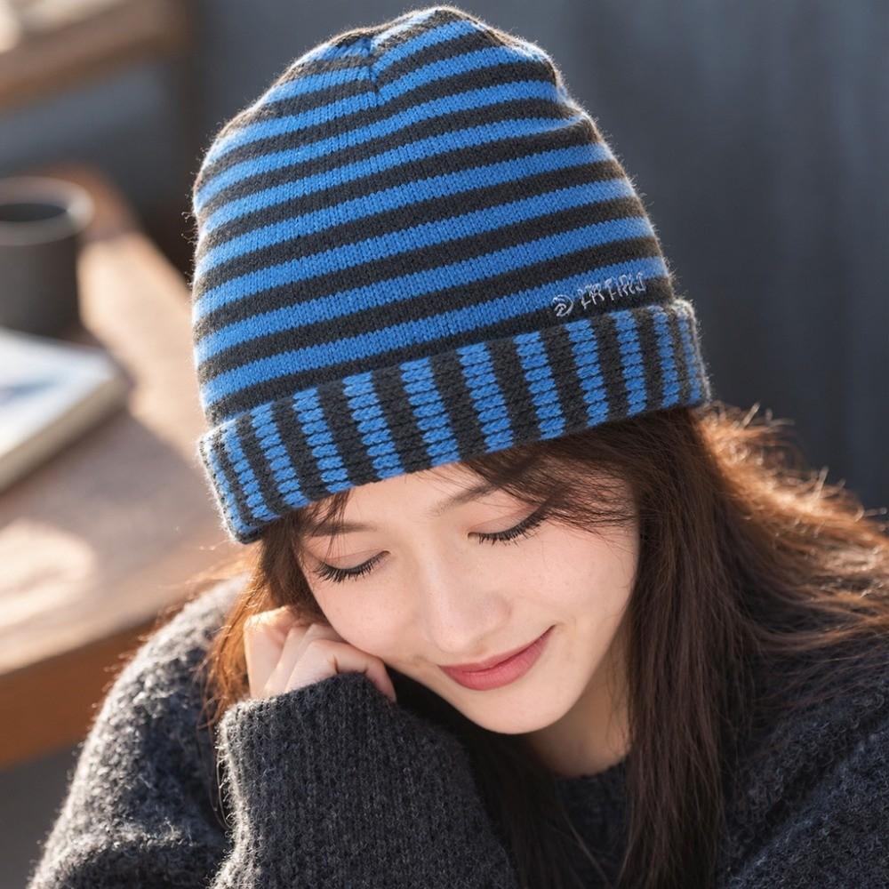 Large Head Size Striped Knit Beanie Cold Proof Autumn Winter Skullcap Unisex