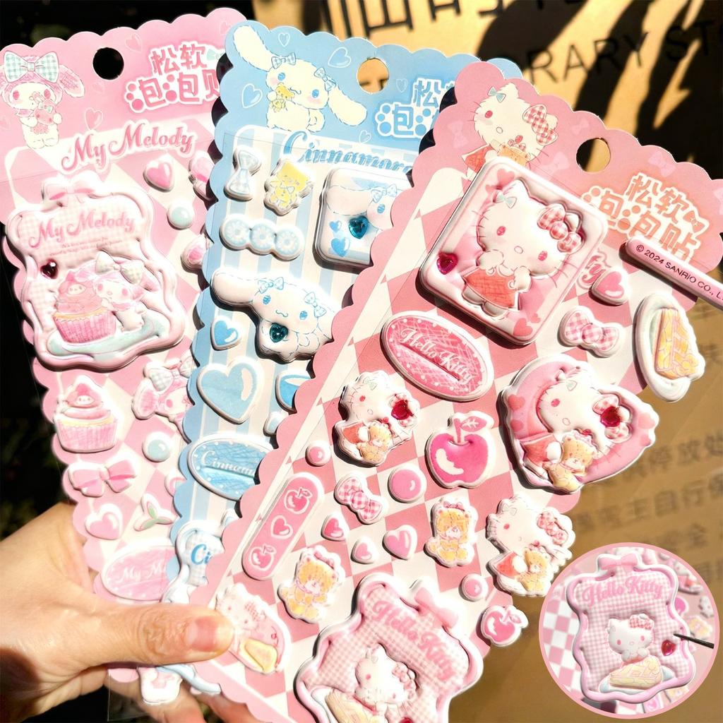 Kawaii  My Melody Cinnamoroll 3D Thick Chubby Double-Layer Bubble Sticker Cute Puffy Diy Laptop Phone Case Sticker