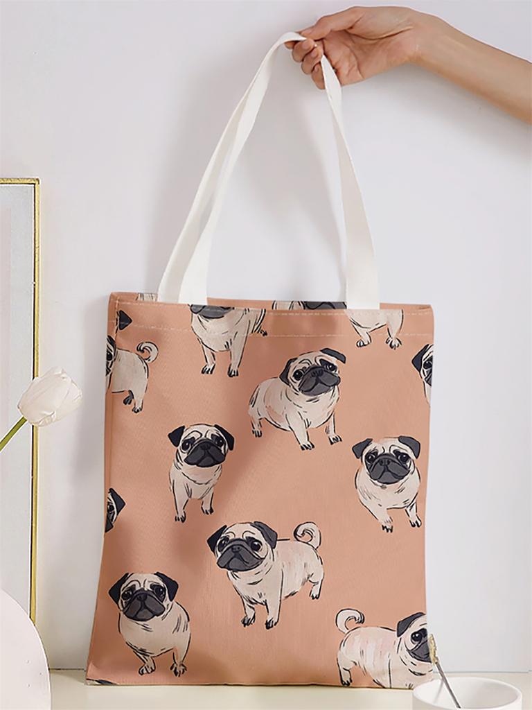 Cartoon dog pattern printed casual handbag, reusable fashionable backpack, multifunctional handbag, canvas shopping bag
