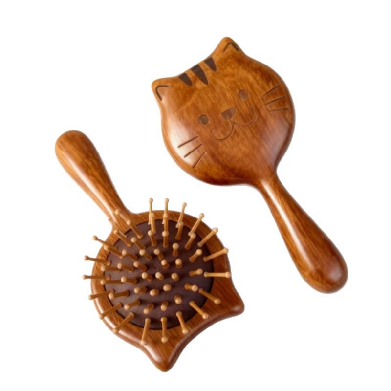 Natuurlijke Sandelhout Kussenkam - Krullend & Massage Kattenontwerp voor Thuis Kappers