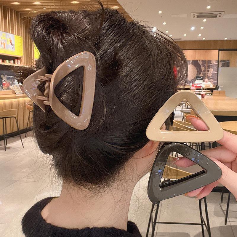 

2024 Minimalist Milk Tea Triangle Claw Clip for Women - Chic Updo Hair Accessory