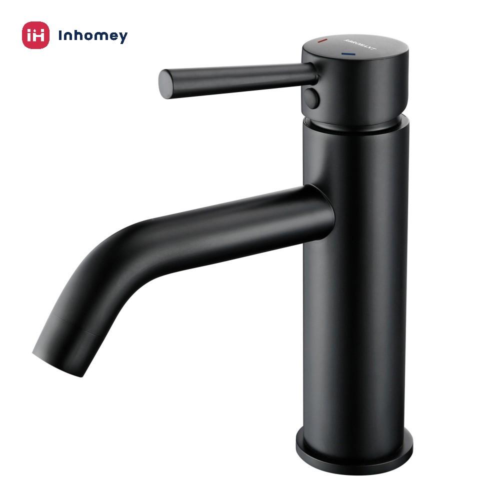 Contemporary Single-Hole Deck-Mounted Brass Matte Black Single Handle Ceramic Bathroom Sink Mixer Tap Vanity Basin (Black,Matte Black)