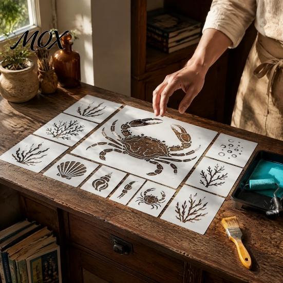 Ocean Theme Art Supplies for Adults Stencil Set, Sea Animal Wall Stencil, Plastic Octopus Mural Easy Alignment Crafting Sheets Stencils Painting Large