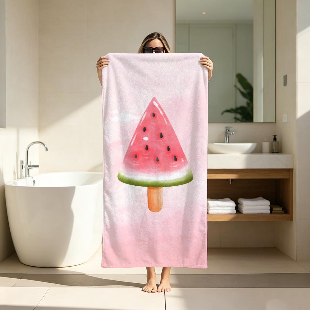 Cute Watermelon Surfboard Illustration Towel ultra-fine fiber quick drying absorbent bath towel, outdoor swimming sports towel