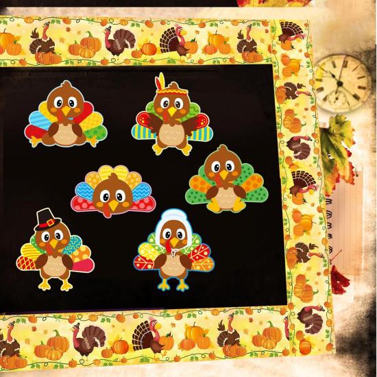 Treasure Cove Thanksgiving Turkey Cutouts Turkey Bulletin Board Decorations for Fall Classroom Decoration 45Pcs