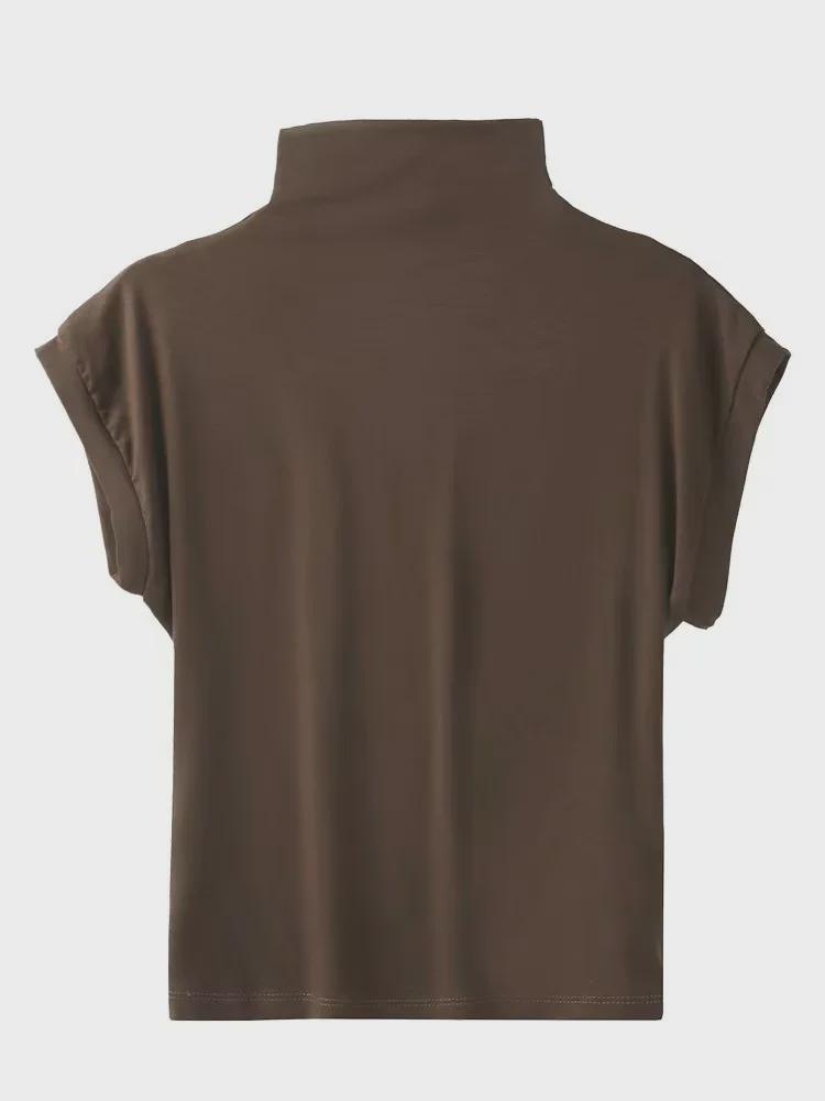 2025 Women's Slim Fit Short Sleeve High Collar Casual T-Shirt