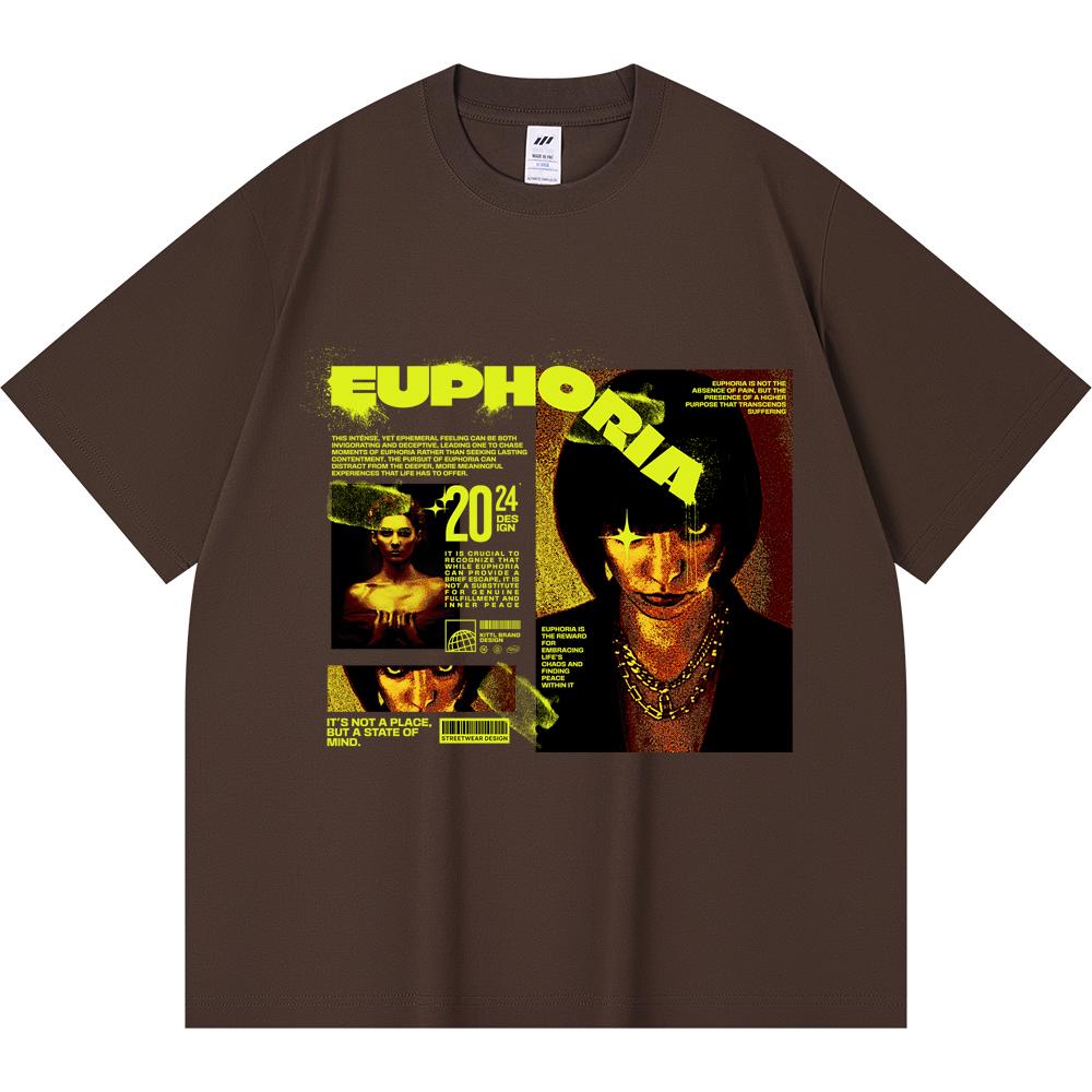 

230GSM 100% Cotton T-Shirt Euphoria Print Tees Funny Harajuku Style Combed Cotton Tshirt XS абрикосовый