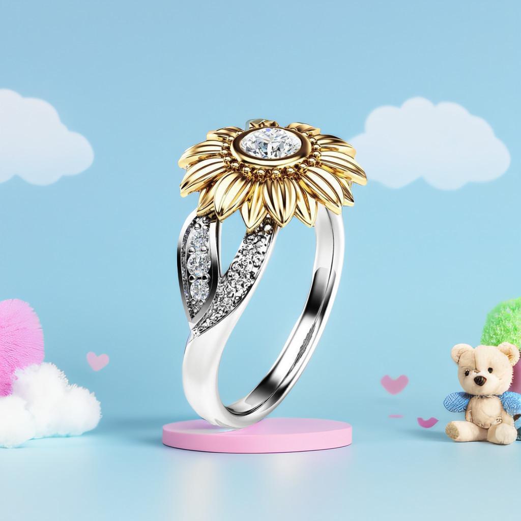 Bague Tournesol Exquise Plaqué Or Avec Zircon Coloré Pour Femmes Bijoux Élégants