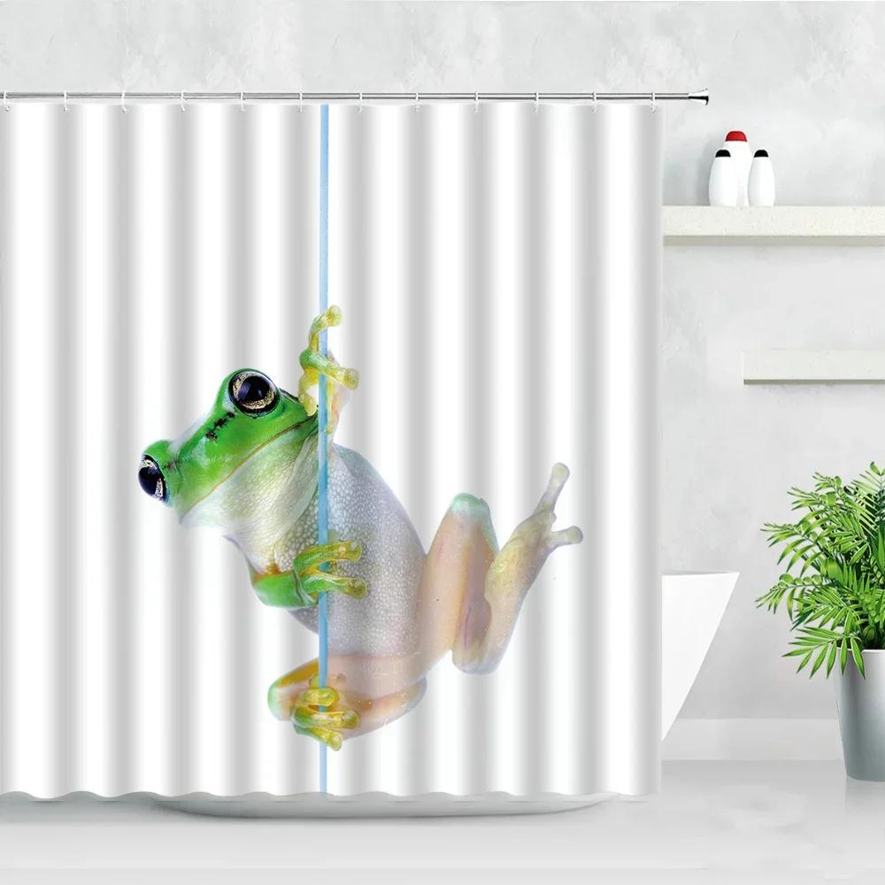 Lustige Frosch Cartoon Duschvorhangsets Blatt Tier Kreativ Kinder Badezimmer Dekor Wasserdichter Stoff Zuhause Haken Badvorhänge