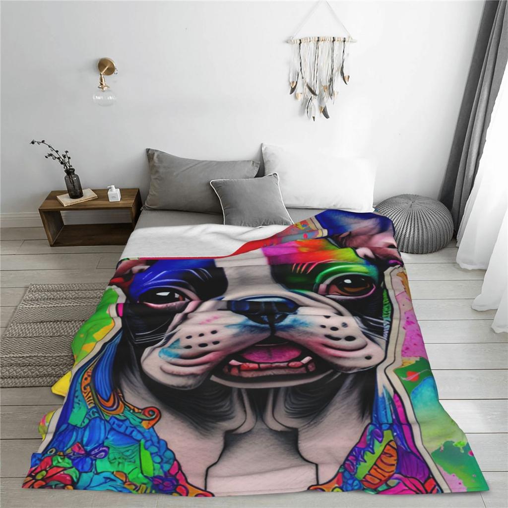 Boston Terrier Dog Colorful Blankets Flannel Summer Breathable Lightweight Throw Blankets for Home Office Quilt