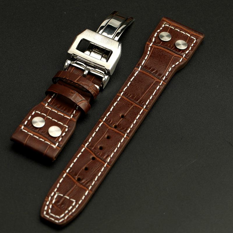 Bracelet de Montre Rivets Cuir Véritable Haute Qualité pour IWC Big Pilot Spitfire 22mm TOP GUN Marron Noir Bracelet de Montre en Cuir de Vache