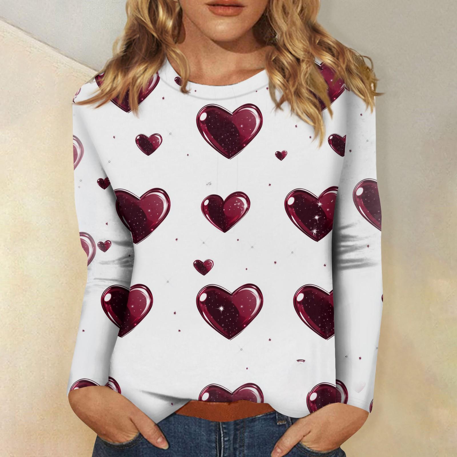 

Женская повседневная мода сексуальный удобный День святого Валентина принтованный круглый вырез длинный рукав топ S