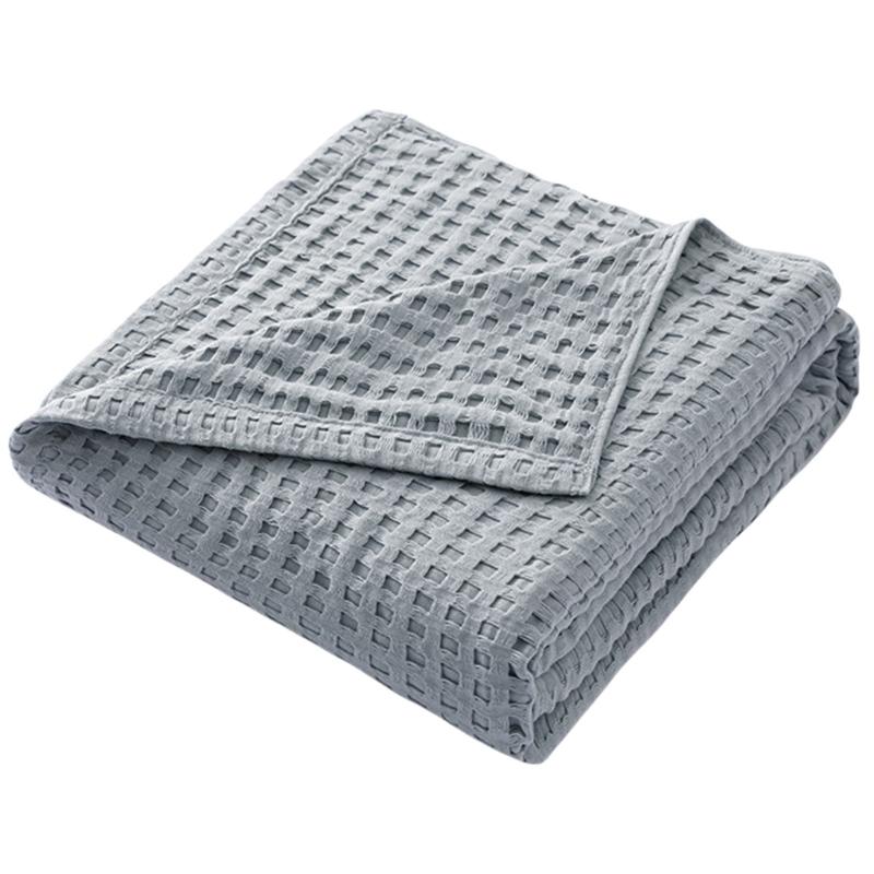 

Waffles Cotton Bedspread 150x200cm, Soft Comfortable Cooling Cotton Waffles for Sofa or Bed Use Sweat Absorbent Bedding серый