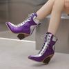 Krazing Pot Polyurethane Autumn Winter Shoes 47 Size 48 Super Size Wedges Pointed Toe Lace Up Serpentine Fashion Ankle Boots