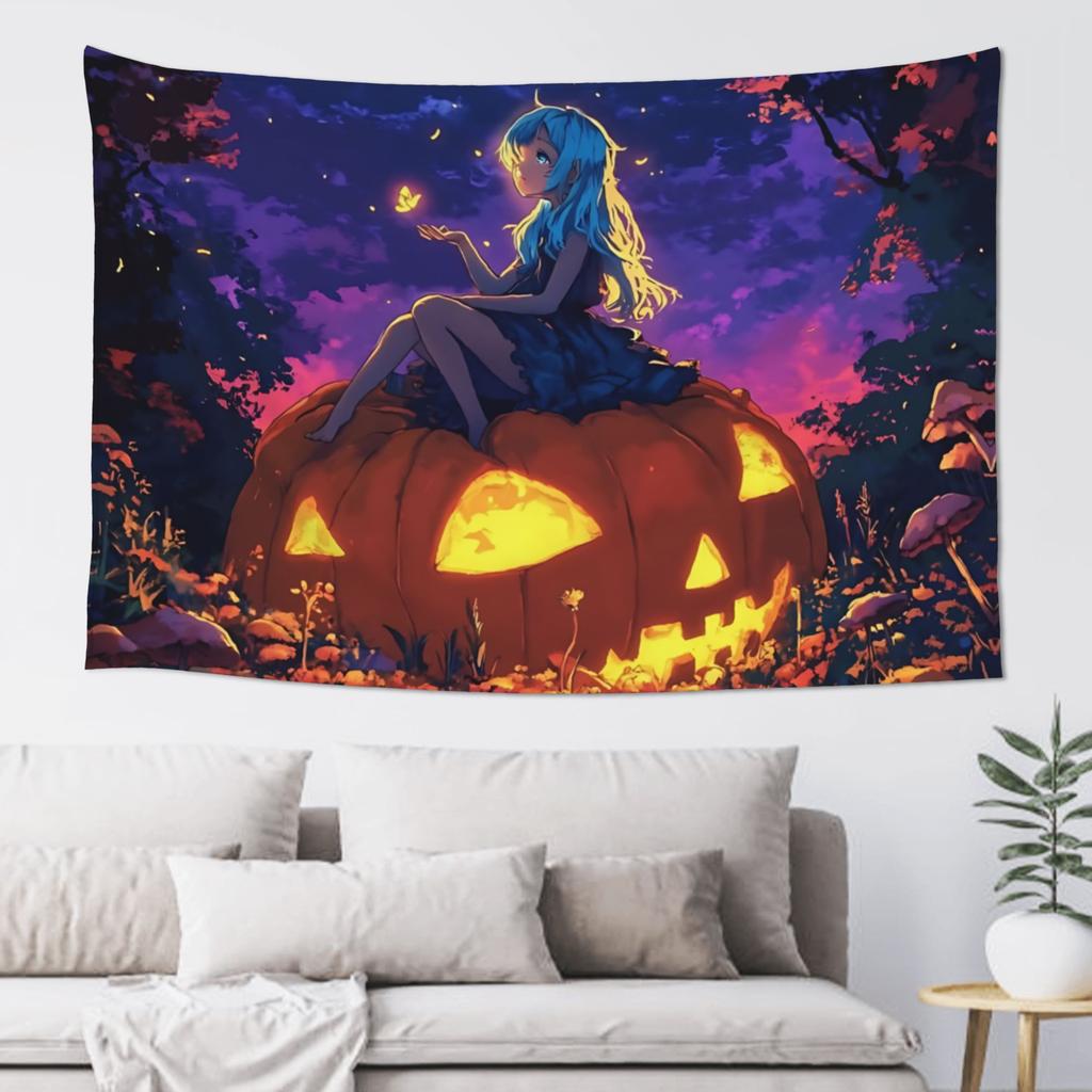 Halloween Girl Pumpkin Hill Print Tapestry Room decoration Home Decoration Tapestry Decor Accessories Cute Room Decor