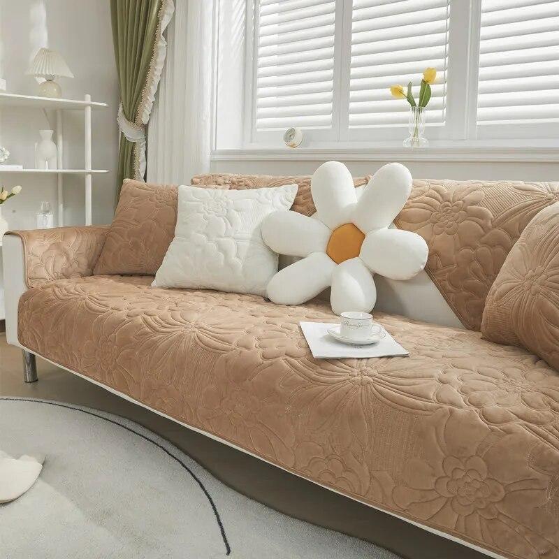 Thickened Plush Sofa Cover Cushion Embroidered Sofa Mat Non Slip Dustproof Couch Towel for Living Room Universal Sofa Slipcovers