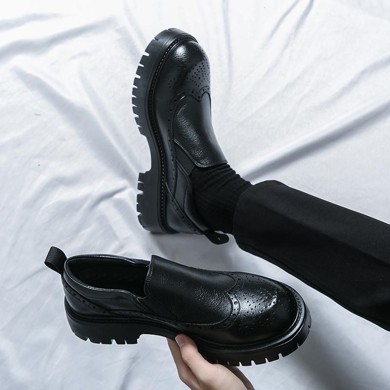 

Модные повседневные мужские туфли на толстой подошве, увеличивающие рост, британские, входящие в тренд, мужские классические деловые туфли для мужчин 45 чёрный