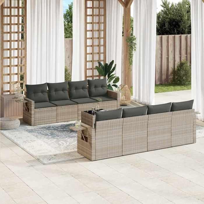 VidaXL Garden Lounge Set with Cushions 9 Pcs, Patio Sofas, Patio Furniture Set, Outdoor Furniture, Grey 3219951