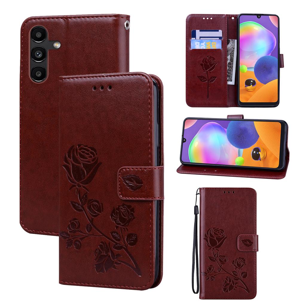 For Samsung Galaxy A54 5G Case Rose Pattern Leather Wallet Phone Cover with Strap