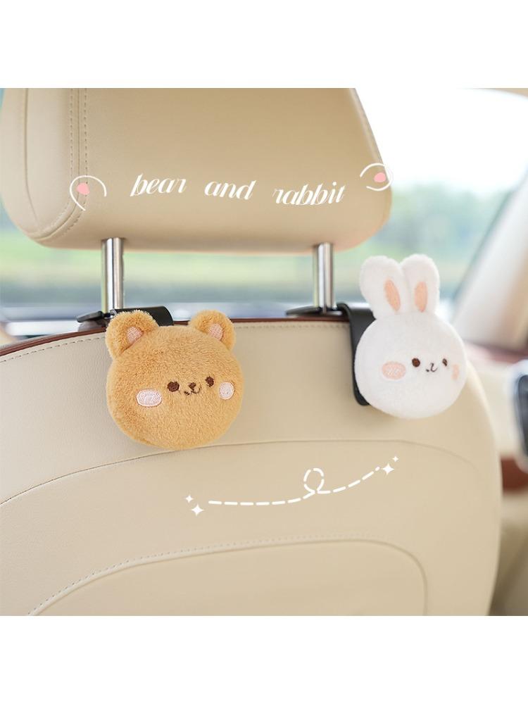 2pcs Cute Bear Rabbit Car Seat Back Hook Storage Headrest Organizer for  Food Bag Handbag Decoration Clothes Hanger