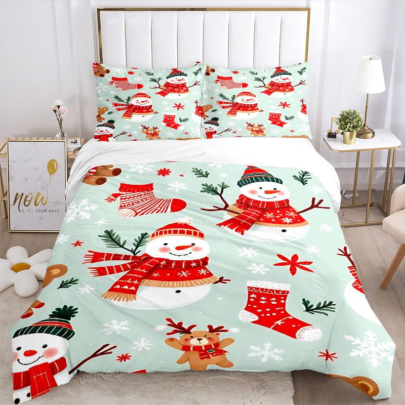 3Pcs Snowman Printed Bedding Set, Breathable And Soft,(Includes 1 Duvet Cover And 2 Pillowcases, Quilt Not Included) yy250815182