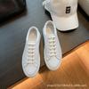 Real soft leather little white shoes children's spring new versatile flat-bottomed lazy one-pedal soft-soled single shoes women