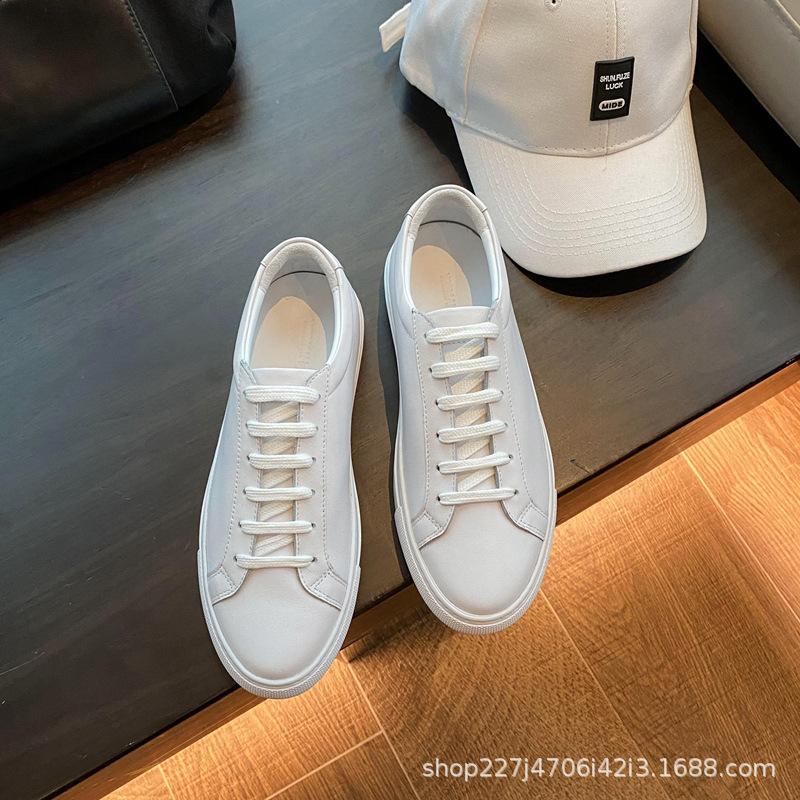 Real soft leather little white shoes children's spring new versatile flat-bottomed lazy one-pedal soft-soled single shoes women