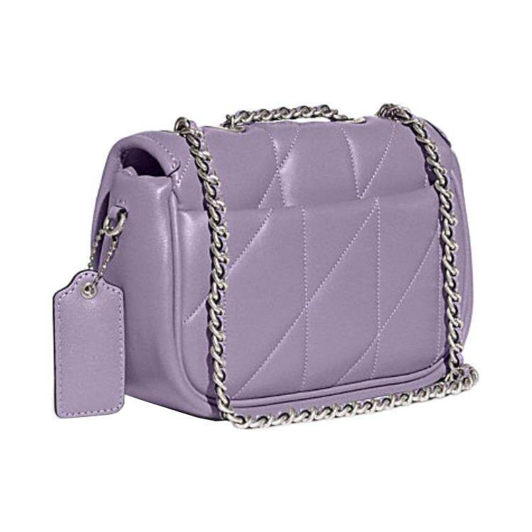 Coach Pillow 20 Solid Color Silver Lock Quilted Flap Leather Crossbody Shoulder Bag Women Bags Purple CA086-LHVHM