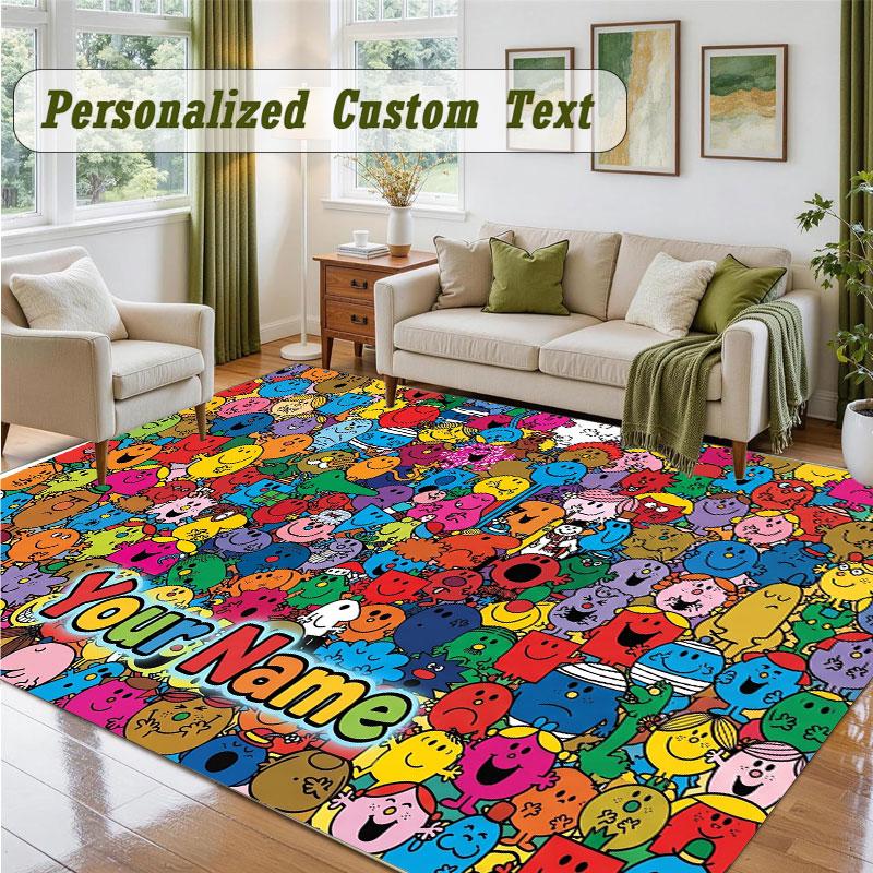 Crystal Velvet Square Rug Custom NameMr. Men & Little Miss Pattern Non Slip Home Floor Decor Rug