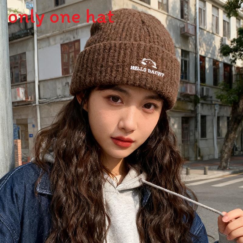 Knit Hat Women Autumn Winter Fashion Letter Embroidery Warm Beanie For Casual Wear