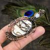 Orange Scolecite, Moonstone Gemstone Copper Wire Wrap Jewelry Pendant 3.47"
