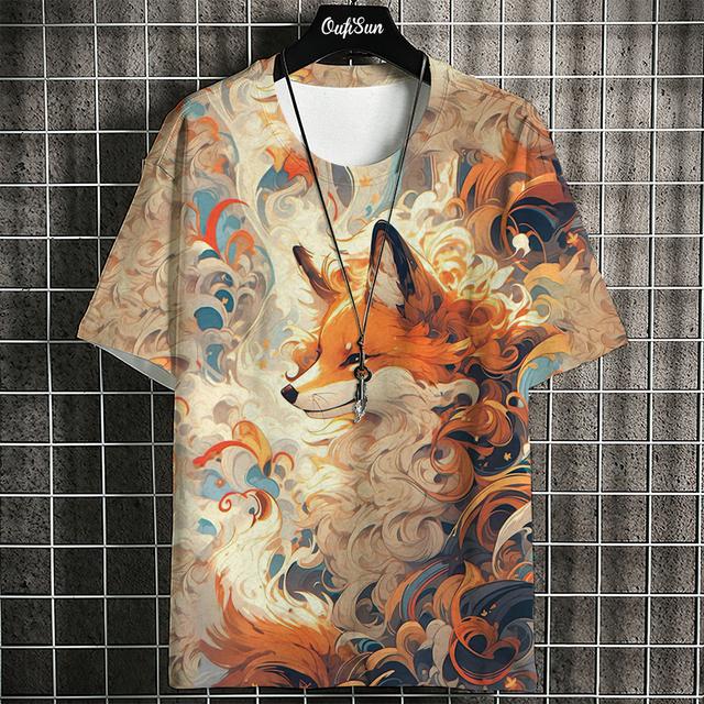 Camiseta Estampada de Gato de Anime de Dibujos Animados Para Hombre Camisetas Japonesas Camiseta de Lobo Tops Hip Hop para Exterior Ropa Camisetas Casuales Sueltas de Manga Corta