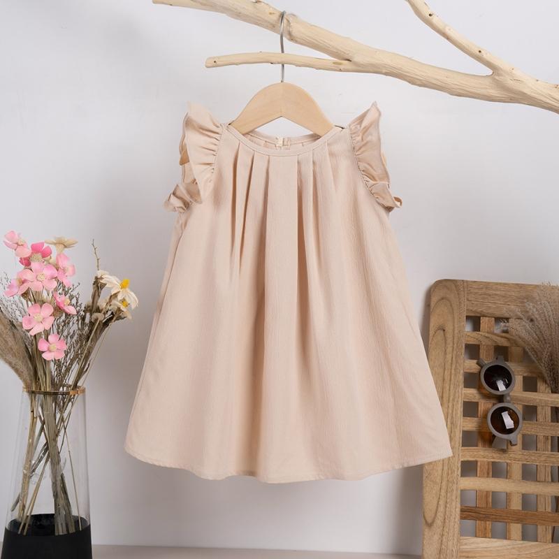 Toddler Girl Solid Dresses Kids Cute Little Flying Sleeves Dresses Summer Baby Girl Casual Clothing Princess Party Clothes