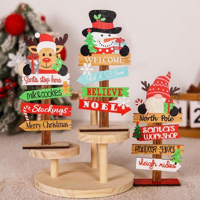 Practical-3PCS Desktop Christmas Tree Santa Claus DIY Decoration Wooden Christmas Signs Plaque Xmas Decoration