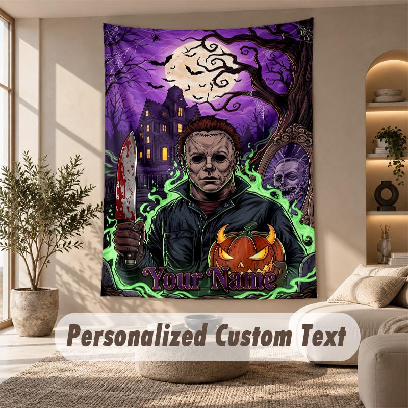 Tapestry Custom Name Text, Wall Hanging Tapestry Home Room DecorHalloween Michael Myers