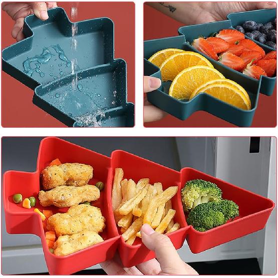 Amosfun Christmas Tree Snack Serving Tray 3 Grids Tree Shaped Plates for Dried Fruits Candy Nuts Treats Snack Christmas Party Favors 7 x 10 x 1.2