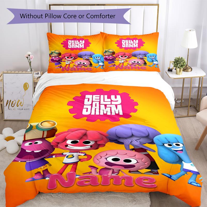 3pcs Custom Name Jelly Jamm Bedding Set Duvet Cover Closure Includes 1 Duvet Cover & 2 Pillowcases, Soft and Comfortable for All Seasons.