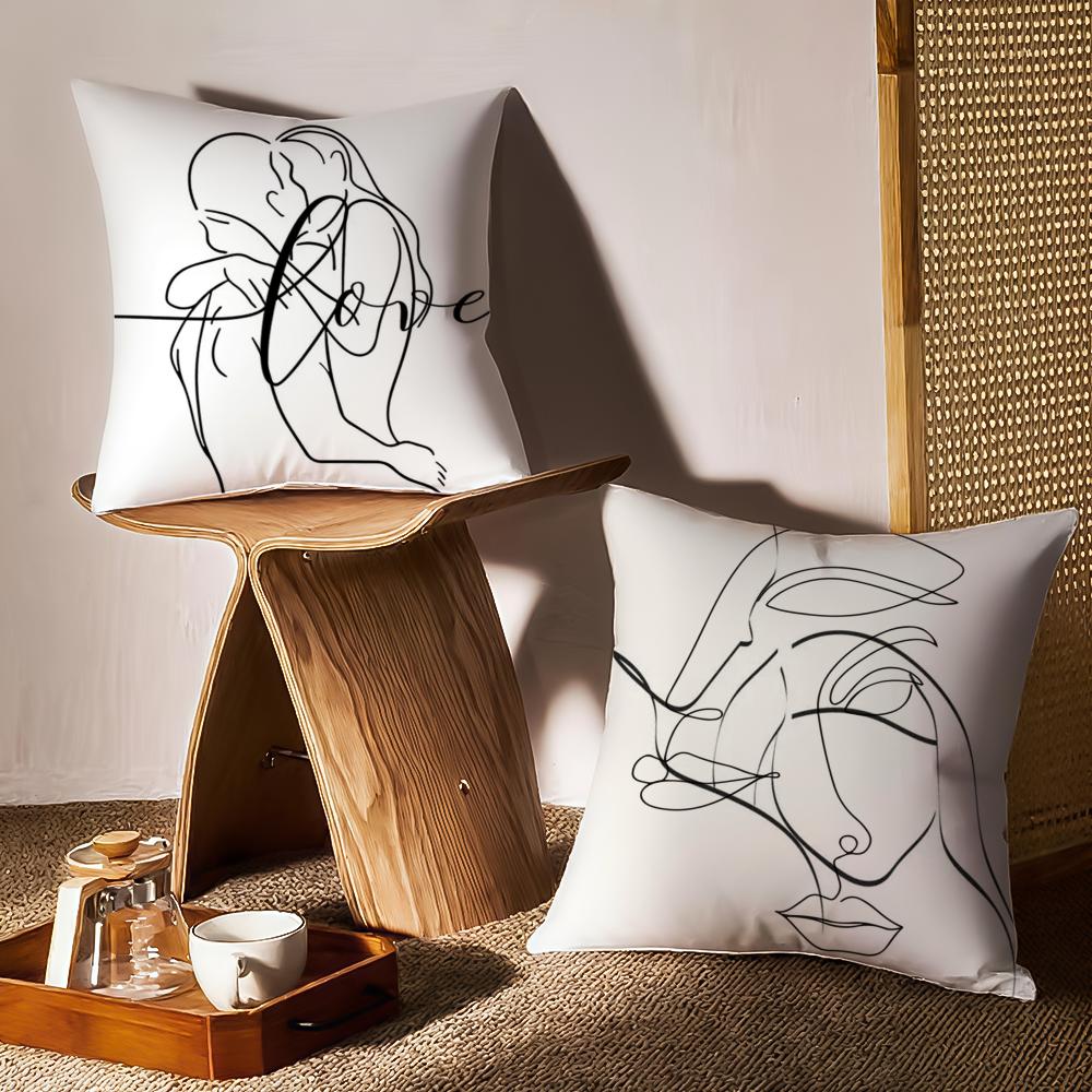 A Simple Black And White Love Story Pillow Case Sofa Living Room Bedroom Headboard Backrest Cushion Square Cushion