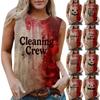 Women's Round Neck Casual Sleeveless Halloween Printed Vest T-Shirt Top