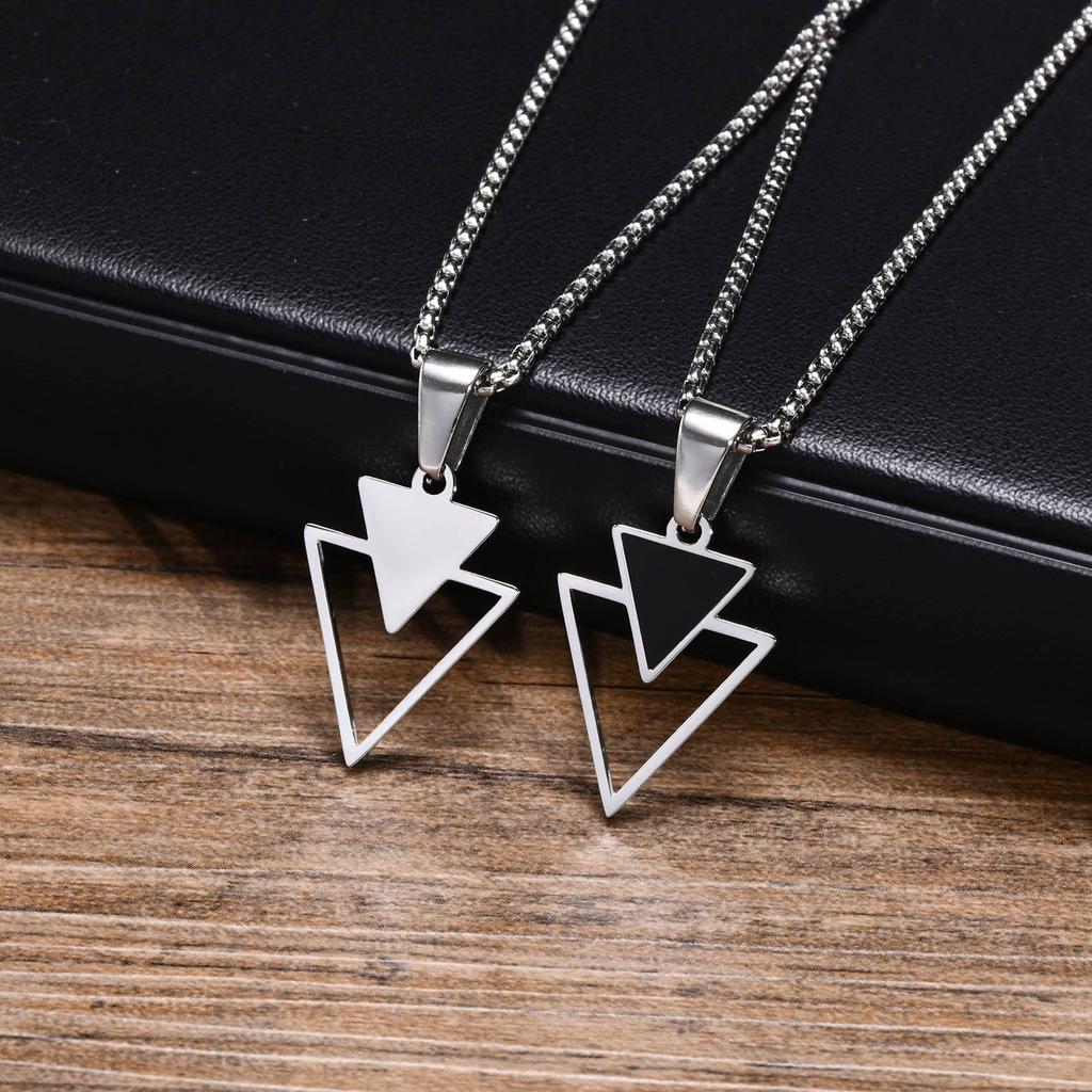 Vnox New Fashion Triangle Pendant Necklace for Men Boys, Minimalist Stainless Steel Hollow Geometric Collar Male Jewelry Gift