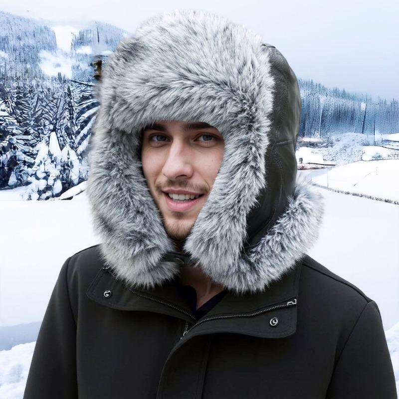 New winter leather windproof and cold-proof ear protection cotton hat piled and thickened fur warm hat