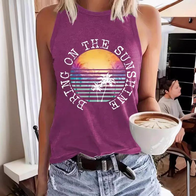 Printed Spring and Summer Sleeveless Top T-shirt with A Round Neck Pullover Vest