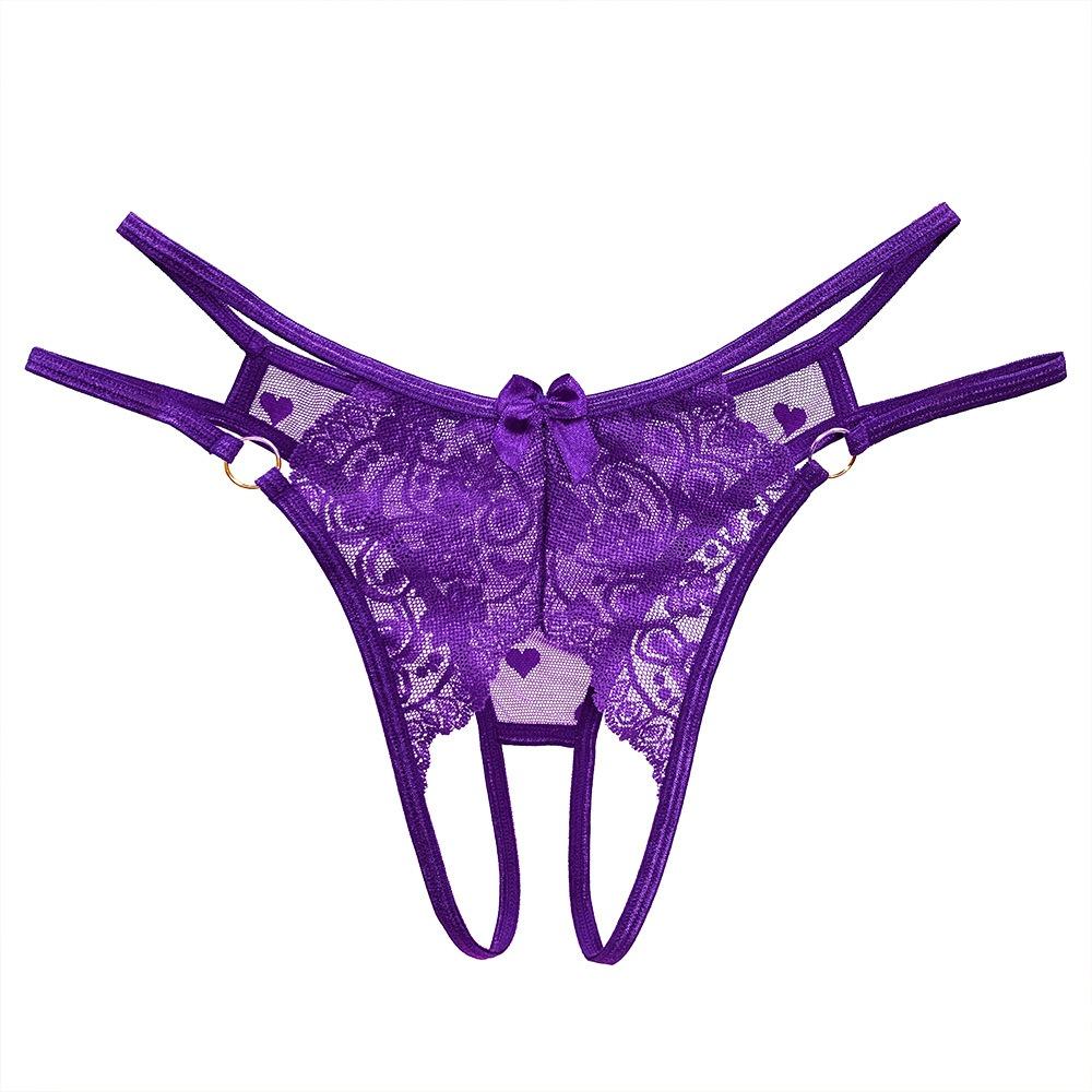 Sexy Panties Women's Perspective Lace Open File Free Couple Flirting Robe Thin Seduction Metal Ring Sexy Thong